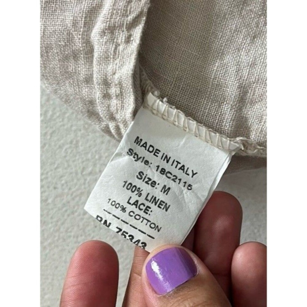 Francesca Bettini Womens Linen Blouse Medium Lagenlook Minimalist Eyelet Italy - Picture 9 of 10